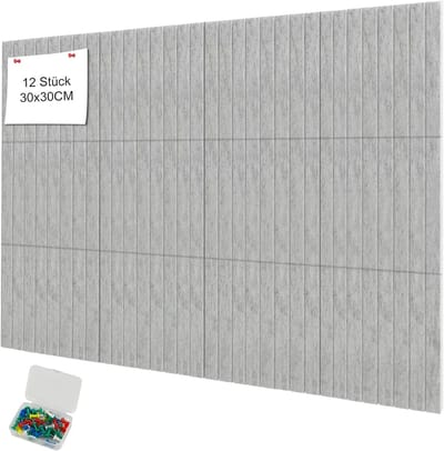 12 stuks 30 x 30 cm, klein groot prikbord, decoratief prikbord van vilt, opvouwbaar fotobord, zichtbord (verticale strepen lichtgrijs)