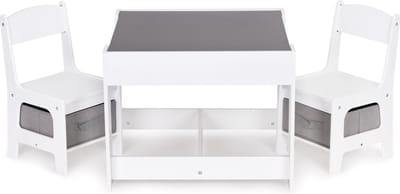 Kindertafel en stoeltjes - 61,5x61,5x48,2cm - MDF - wit grijs