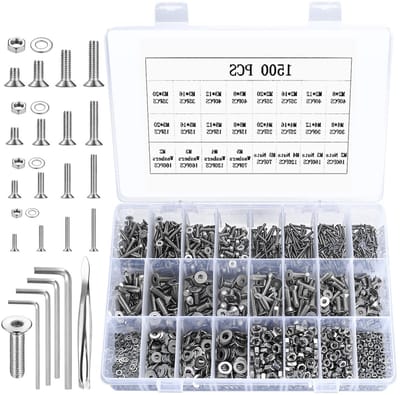 Assortiment van RVS Schroeven, Moeren en Ringetjes - Verzonken Hoofd, Platte Hoofd en Cilindrische Schroeven M2 M3 M4 M5 (1500 Stuks)