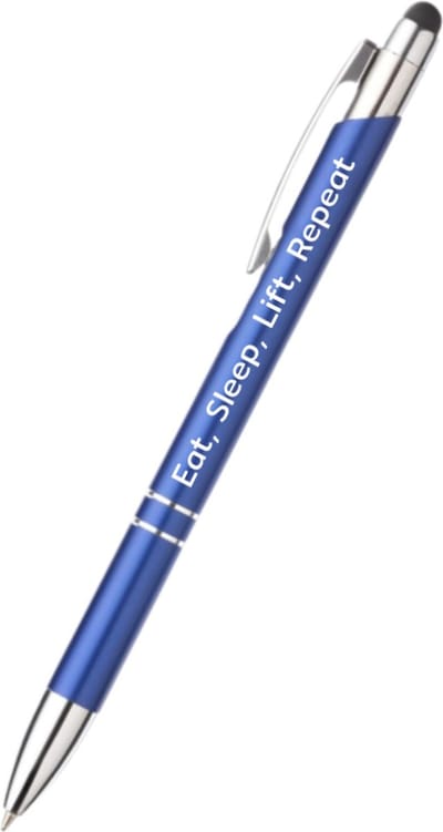 Akyol - eat, sleep, lift, repeat pen - blauw - gegraveerd - Quotes pennen - familie - pen met tekst - leuke pennen - grappige pennen - werkpennen - stagiaire cadeau - cadeau - bedankje - afscheidscadeau collega - welkomst cadeau - met soft touch