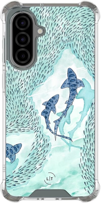 Shockproof hoesje - Geschikt voor Samsung Galaxy A36 - Baby shark - Extra sterke case - TPU/polycarbonaat - Print / Illustratie - Blauw, Transparant
