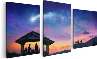 Artaza Canvas Schilderij Drieluik Heilige Familie van Jezus met de Ster van Bethlehem  - 120x60 - Foto Op Canvas - Canvas Print