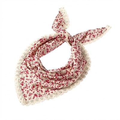 Crème bandana voor dames met rode bloemen – driehoekige bandana met kanten rand – zachte lichtgewicht hoofddoek met bloemenprint voor dagelijks gebruik