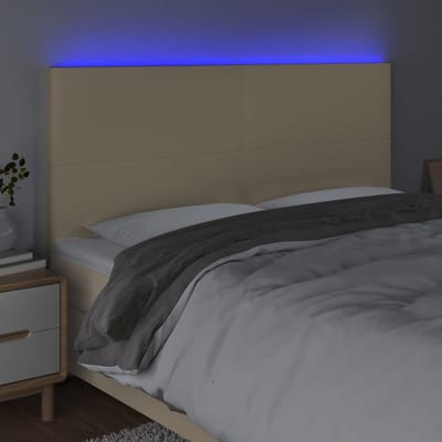 vidaXL - Hoofdbord - LED - 160x5x118/128 - cm - stof - crèmekleurig