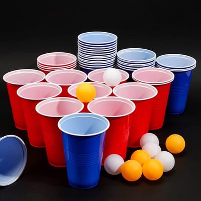 Pong Beer Mokken Set voor Feesten | 50 Herbruikbare Plastic Bekers van 473ml + 5 Ballen voor Spelletjes