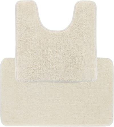 Tendance Badkamer Matten set Aquarius - creme wit - toilet en bad mat - hoogpolig - microfiber