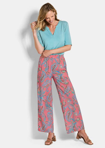 Broek VERA van pure viscose - koraalrood / gedess. - Gr. 20 van Goldner Fashion