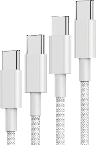 2x Oplaadkabel USB C naar USB C - Geschikt voor iPhone 15, iPhone 16 en Sasmung USB C Devices - 60W Vermogen - Universele Laadkabel - 1 Meter - Nylon Gevlochten - Wit