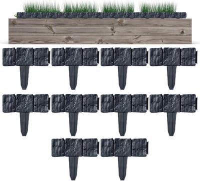 Kunststeen Tuinborder - Imitatie Steen Hek - Tuin Afscheiden - Flexibel Ontwerp - 25x23 cm - Zwart