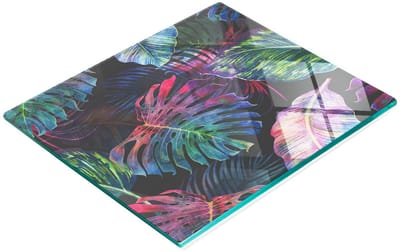 Decoratieve snijplank van gehard glas met jungle- en bladerenmotief, 60x52 cm