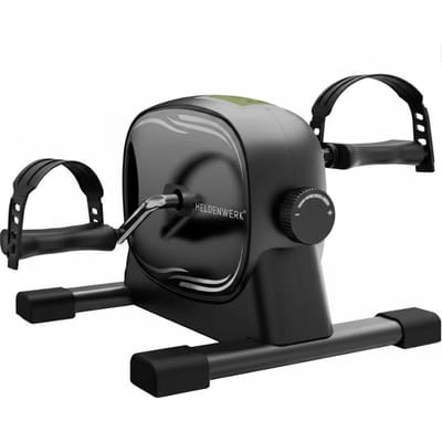Heldenwerk Stoelfiets voor Armen en Benen – Compacte Mini Hometrainer voor Thuis – Met Weerstand en Trainingsdisplay – Inclusief Antislipmat en Bevestigingsriem – Zwart – 40 x 35 x 30 cm