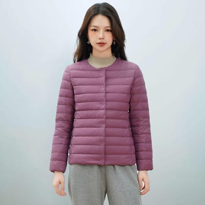Dames effen kleur dames ronde hals V-hals eenvoudige lange mouwen donsjack XXXXL gray