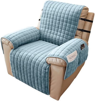 Dailygoods - Fauteuilbeschermer - Antislip en Krasbestendig - Bescherming voor Relaxstoel - Blauw - Met 4 Zakjes en Verstelbare Riemen - Voor Binnenge...