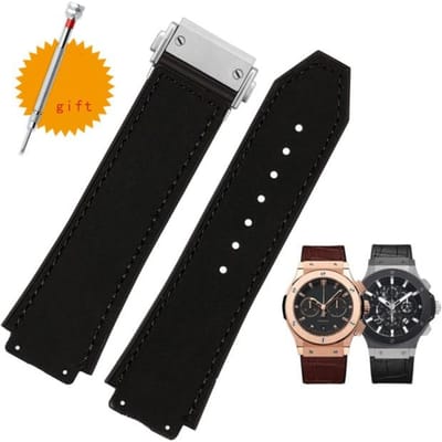 Pour Hublot bracelet BIG BANG bracelet de montre en acier inoxydable boucle outil gratuit hommes nouveau véritable cuir de vache bracelet en caoutchouc 26*19mm marron noir 26X19mm silver clasp black