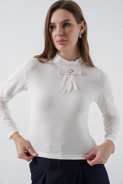 Getailleerde Lange Mouwen Halve Colbloes met Lintdetail