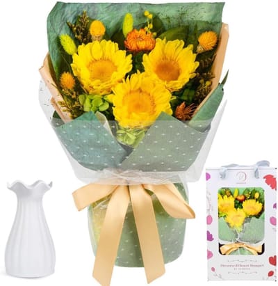 Gedroogde Zonnebloem Boeket - Luxe Cadeau voor Moederdag en Speciale Gelegenheden