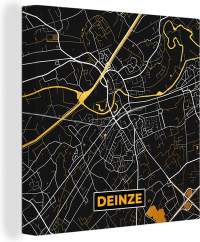 Canvas Schilderij Deinze - Plattegrond - Goud - Stadskaart - Kaart - 20x20 cm - Wanddecoratie