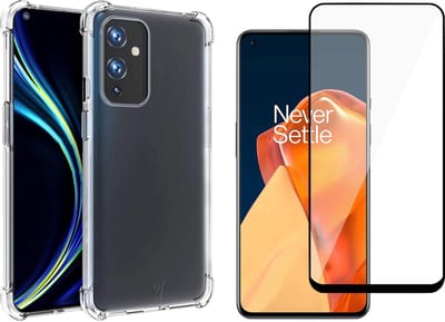 Hoesje geschikt voor OnePlus 9 - Transparant Shock Proof Case + Screen Protector Glas Full