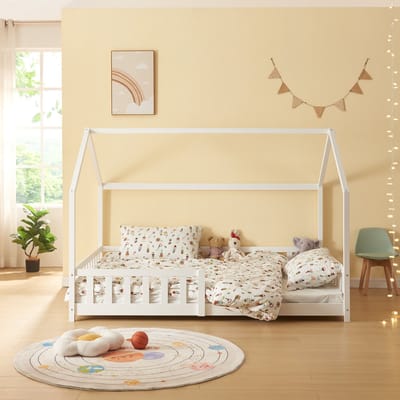 Kinderbed Hesel huisbed met uitvalbeveiliging 120x200 cm wit [en.casa]