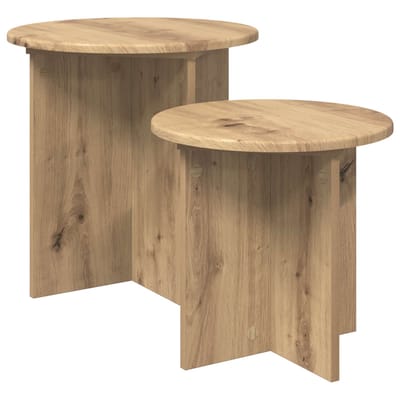 vidaXL - Bijzettafelset - 2 - st - Artisanaal - eiken - Ø - 45 - x - 45 - cm