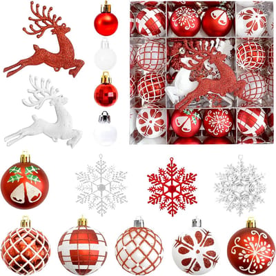 Kerstdecoratieset - Kerstballen - Boom Versieren - Onbreekbaar Materiaal - 45 Stuks - Rood Wit