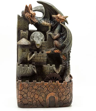 Tafelwaterornament - 35 cm - Draken, kristallen bol en waterrad