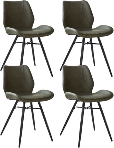 Dimehouse Set van 4 Eetkamerstoelen Beau Industrieel Groen Kunstleer - Zonder Armleuningen - Kunstleer - Industrieel