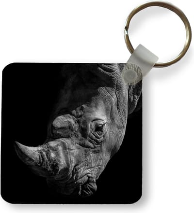 Sleutelhanger - Uitdeelcadeautjes - Neushoorn - Dier - Zwart - Wit - Plastic