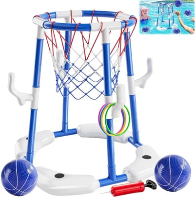 Basketbalring voor in het zwembad - Waterbasketbal - Waterspeelgoed - Basketbalschietspeelgoed - Feestartikelen - Geschikt voor zwembaden- feesten en bijeenkomsten - Blauw - 58*26*65 cm - Inclusief 2 ballen - 12 ringen - 1 luchtpomp