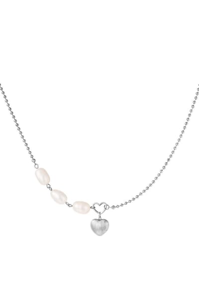 Necklace -Ketting -pearls and heart -zilver- Stainless Steel-Yehwang- Moederdag cadeautje - cadeau voor haar - mama
