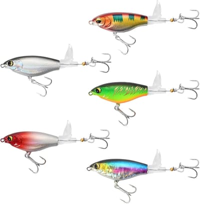 Vissen Set van 5 Stukken – 7,5 cm Aas voor Baars, Snoek en Forel – Realistisch Ontwerp met Propeller, Drievoudige Haken en Opbergdoos – Geschikt voor Zoet en Zout Water Vissen