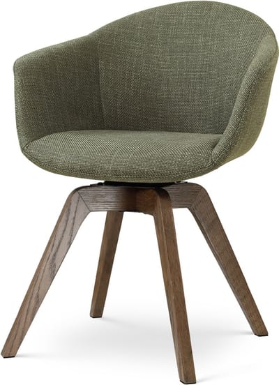 Nolon Noor-Otis draaibare Eetkamerstoel forestgroen - walnoot houten onderstel - japandi - armstoel - comfortabele zitting