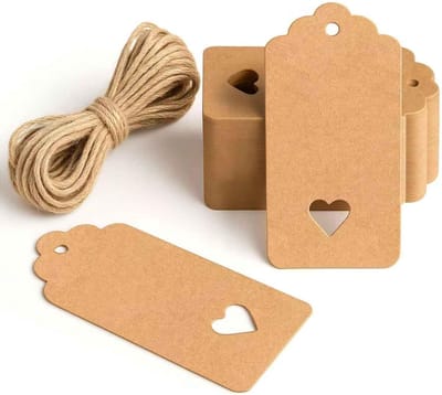 Kraft Papieren Cadeaulabels, 50 Stuks, Lege Hangtags met Touw, 6 x 5 cm voor Verjaardagen, Bruiloften en Feestdagen