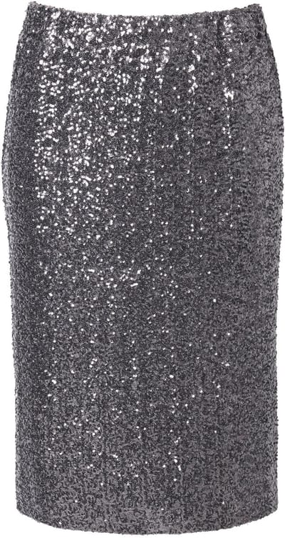 MIAMODA - Dames - Rok met pailletten smal elastische tailleband - Zilver - Maat 42