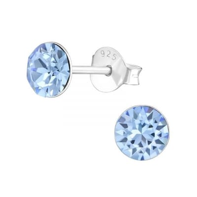 Zilveren oorknop, Lebowski kristal Aqua (5mm)