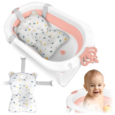 Opvouwbaar babybadje met inzetstuk Ricokids RK-286 wit-roze