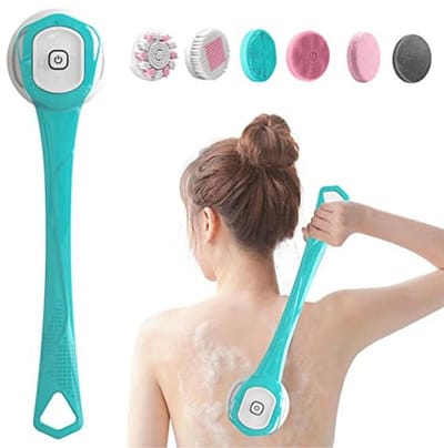 Elektrische Massageborstel met Lange Handgreep - 6-in-1 Peeling en Reinigingsborstel voor Douche en Spa