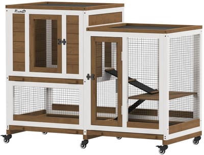 Golaro Konijnenhok - Binnenhok - Hok voor Dieren - Houten Huisdierenhok - Konijnen Huisje Met Deuren - Bruin/WIt - 110x50x86cm