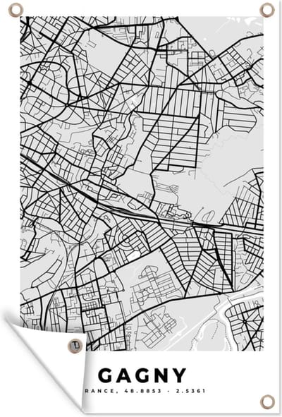 Muurdecoratie Plattegrond – Gagny – Stadskaart – Kaart – Frankrijk - 120x180 cm - Tuinposter - Tuindoek