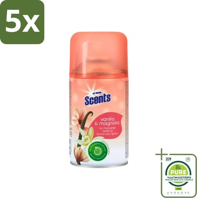 5 x At Home - Scents - Navulling - Vanille - Spray - 250 ml - Grootverpakking - Vanille Geur - Geurverspreider - Geurtjes Neutraliseren - At Home Scents - Geur In Huis