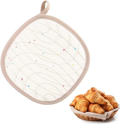 SnelShoppen - 2-in-1 Oven Handschoenen met Zakjes/Hittebestendige Ovenwant/Antislip Katoenen Keukenhandschoenen 20x20 cm Beige voor Koken en Bakken
