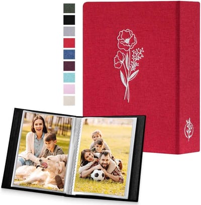 Fotoalbum 6x4 inch, Klein formaat, Geschikt voor 50 foto's, Insteekcompartimenten, Linnen hoes, Voor 10 x 15 cm portretfoto's, Set van 2, Rood, Perfect voor herinneringen en cadeau's