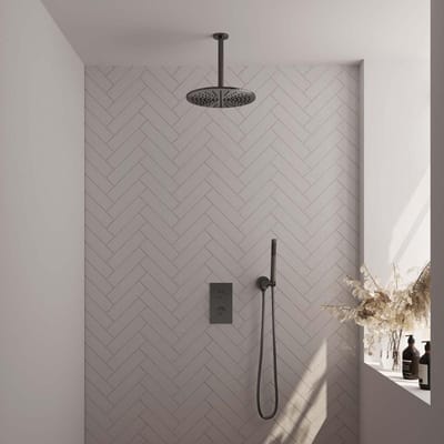 Brauer Gunmetal Edition Thermostatische Regendoucheset Inbouw - Hoofddouche 30 cm - 3 Weg - Handdouche Staaf - Doucheslang - Wandaansluitbocht - Gunmetal