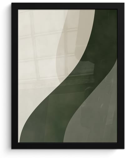 Poster in lijst - Fotolijst 30x40 cm - Posters - Japandi - Groen - Abstract - Modern - Posterlijst zwart - Decoratie - Wanddecoratie woonkamer - Muurdecoratie slaapkamer