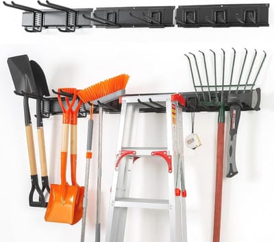 Robuuste wandhouder voor tuingereedschap - 121 cm met 7 verstelbare haken - Wandgemonteerde organizer
