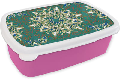 Broodtrommel Roze - Lunchbox - Brooddoos - Mandala - Patronen - Zen - 18x12x6 cm - Kinderen - Meisje