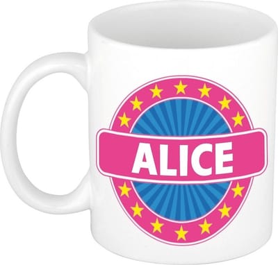 Bellatio Decorations - Alice voornaam - koffiemok - beker - wit/roze - 300 ml - Cadeau - Dames - Collega - Moederdag - Verjaardag