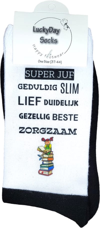 Bedankt Juf cadeautje - Afscheid Juf cadeau - Juf cadeautjes - Afscheidscadeau - Einde schooljaar - School cadeau voor juffrouw - grappige cadeau voor juf - Leuke sokken voor Juf - Maat 37-44