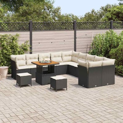 vidaXL - Tuinbank - Set - 13 - st - Zwart - en - Crème - poly - rattan