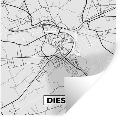 Muurstickers - Sticker Folie - België – Diest – Stadskaart – Kaart – Zwart Wit – Plattegrond - 100x100 cm - Plakfolie - Muurstickers Kinderkamer - Zelfklevend Behang XXL - Zelfklevend behangpapier - Stickerfolie